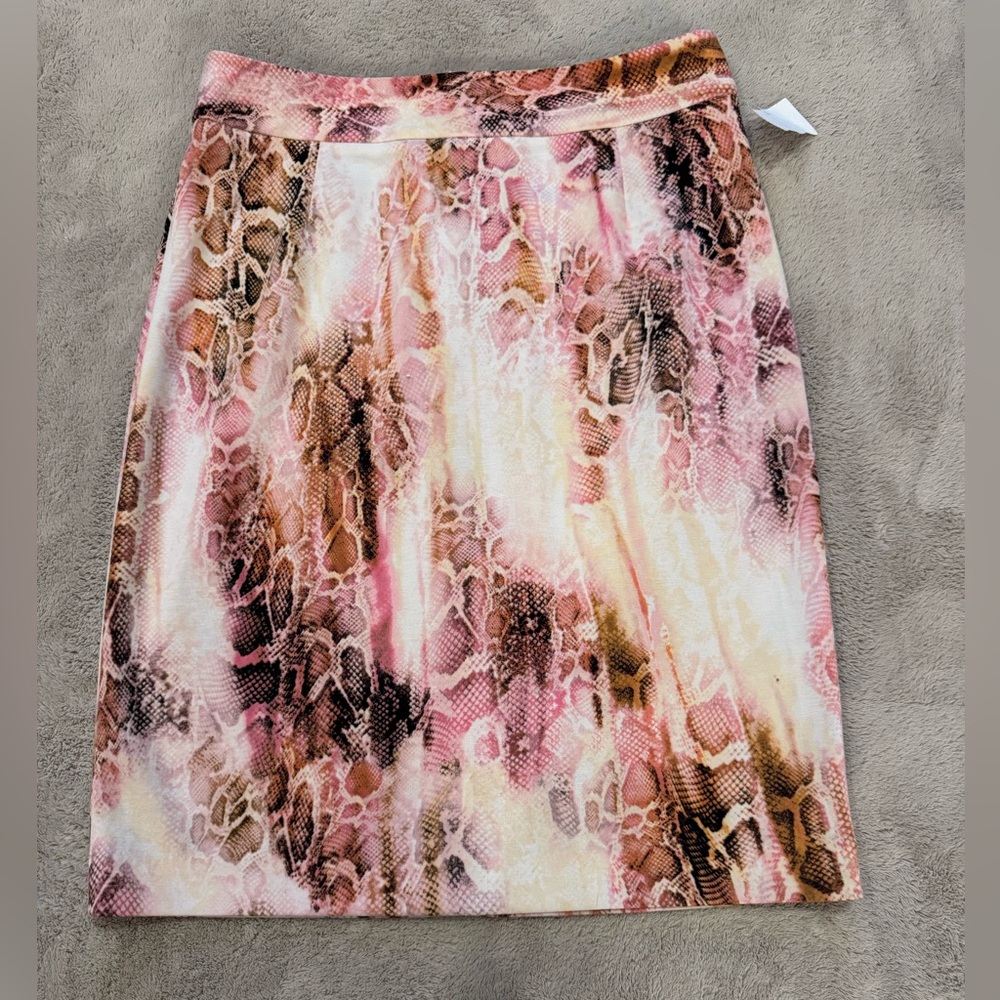 NWT Calvin Klein Pink and Brown Snake Print Pencil Skirt  Size 10